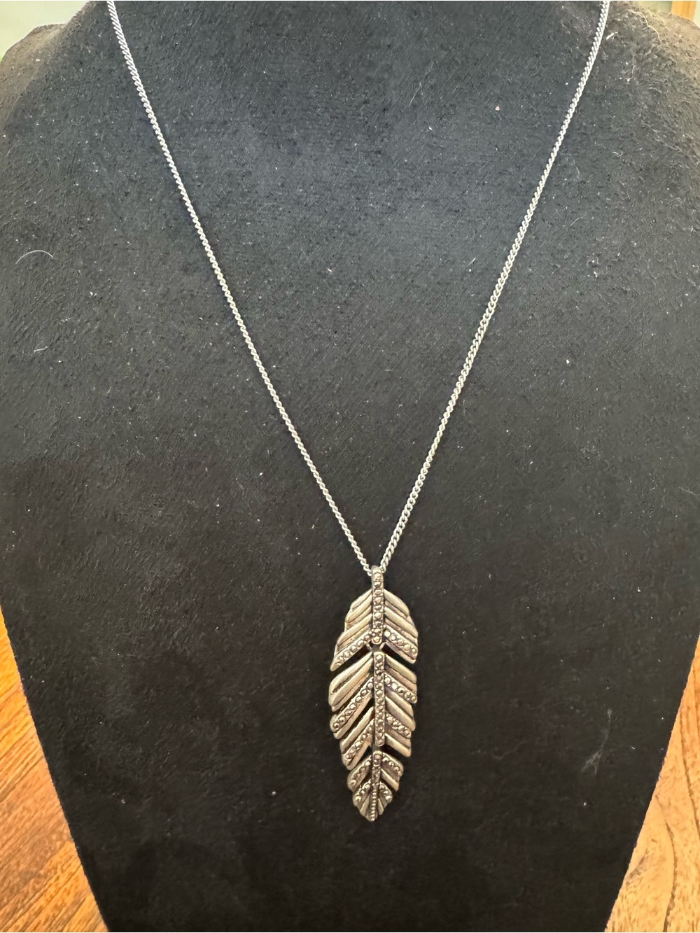 Silver Tone Rhinestone Feather Pendant Necklace Long Boho Statement Jewelry